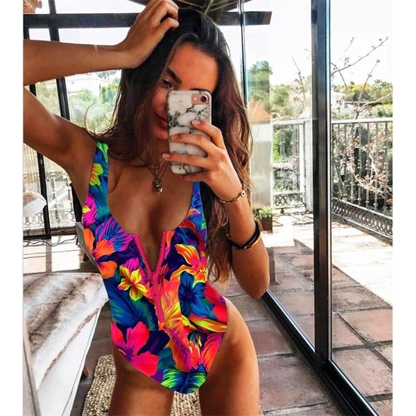 2020 Sexy Zipper 1pc Mulheres de maiô Push up Swimwear Bodysuit Monokini Monokini Backless Bathing Men Summer Beach Wear XL T200708