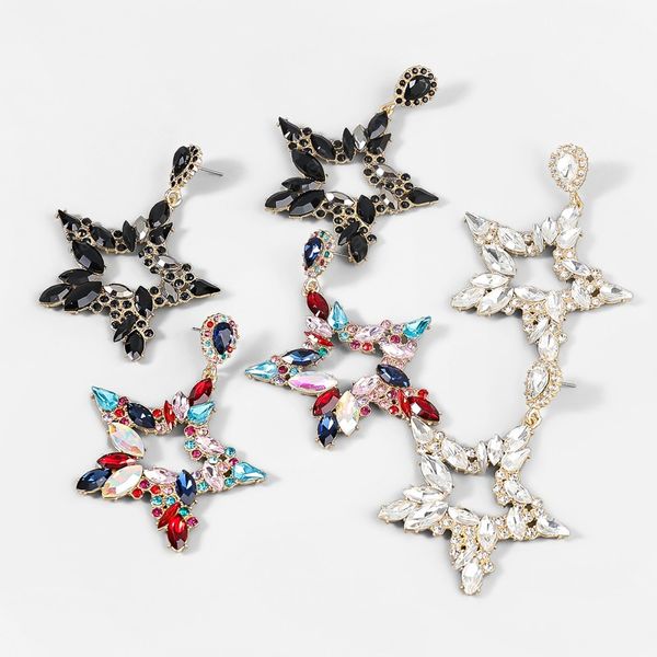 

color rhinestone star earrings luxury dangle earrings women's charm statement earring, Silver