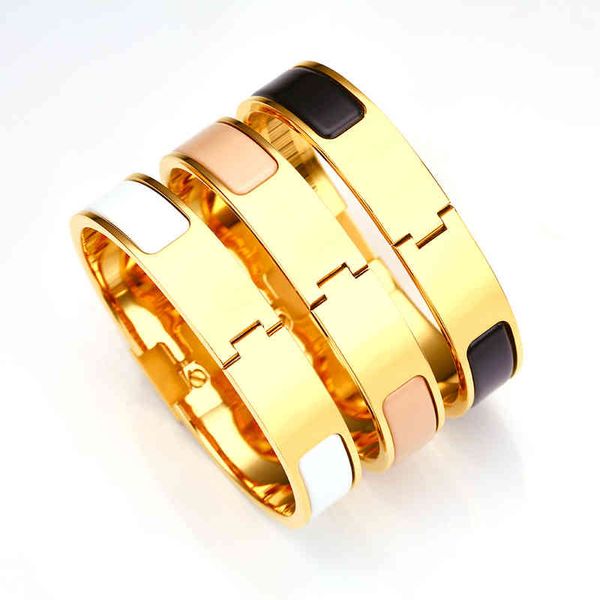 

direct broadcast straight enamel bracelet 12mm aijia h letter titanium steel enamel h, Black