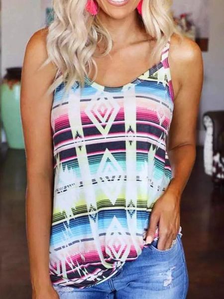 Tanques femininos Camis astec astecs geométricos ocidentais Blusa casual feminino solto tanque ladries Halter Halter Top Summer Summer Sexy decote em V Tops sem mangas Vestw