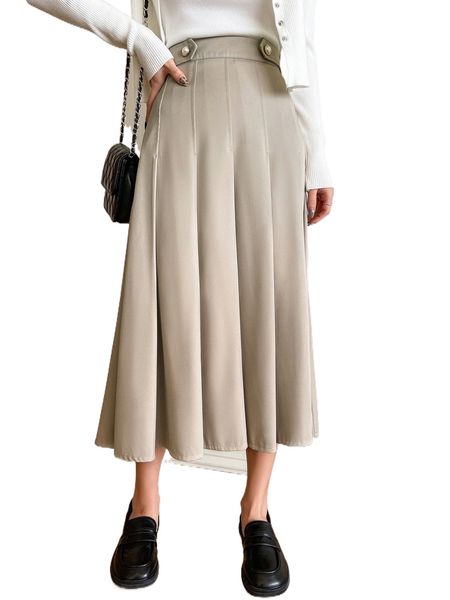 

dazy high waist fake button pleated skirt r1qk#, Black