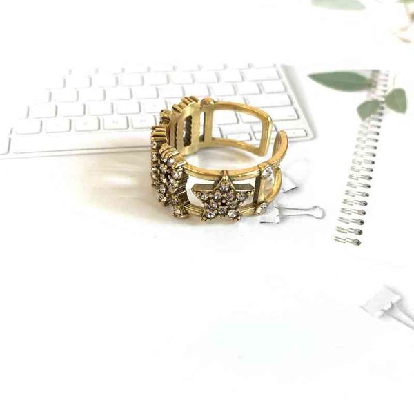 

design letter opening diamond star ring femininity trend versatile ring, Silver