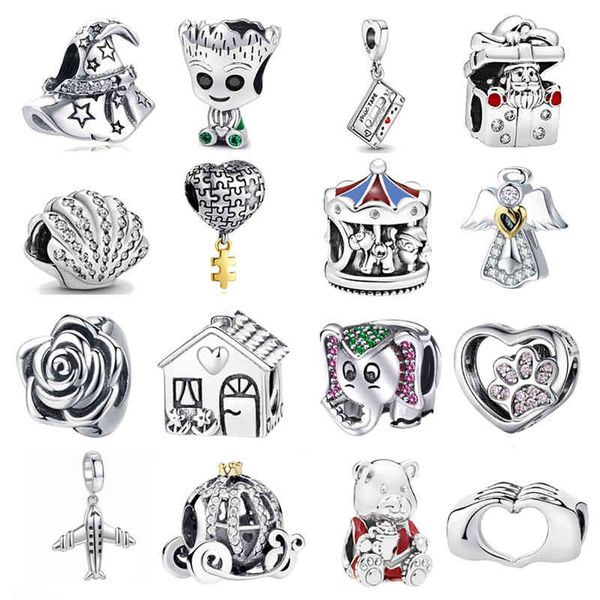 

925 sterling silver shell airplane camera sail boat dangle charm bead fit original pandora bracelet diy jewelry for women men, Golden;silver