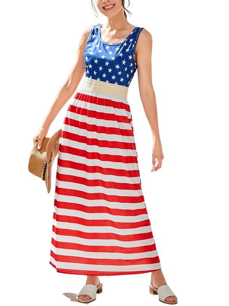 

1pc american flag print colorblock sleeveless dress q0ng#, Black;gray