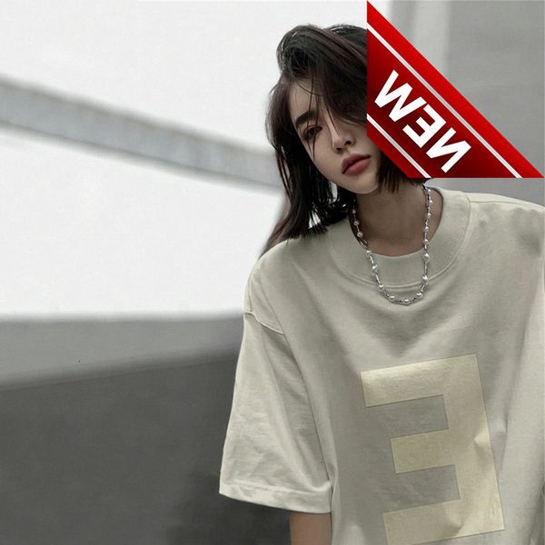 

fog bear of god double thread essentials letter e short sleeve men's american loose t-shirt ins fashion summer, White;black