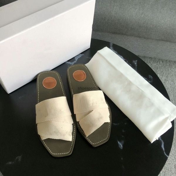 

branded women woody mules fflat slipper deisgner lady lettering fabric outdoor leather sole slide sandal 022 0004, Black