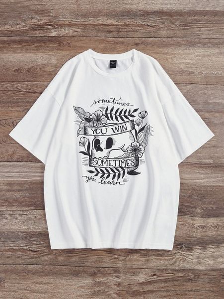 

x creativesbymw men floral & slogan graphic tee 92v6#, White;black