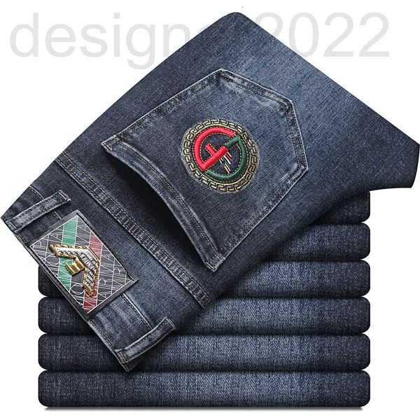 

men's jeans designer autumn men's jeans cotton korean version thick style small feet slim fit international brand ga embroidery za, Blue