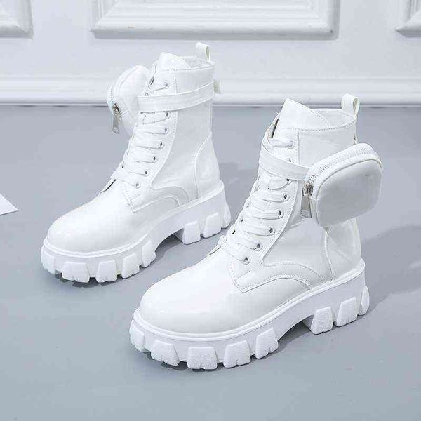 Botas novas Botas Women Motorcycle tornozelo Wigs Female Up Plataforms Spring Black Leather Oxford Shoes Woman 220805