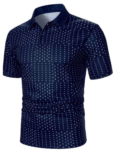 

men bird & anchor print polo shirt 32hv#, White;black