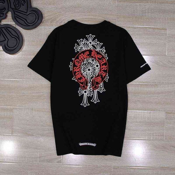 

factory online export new designer brand short sleeves street classic phantom cross group red horseshoe ch men's and women's sleev, White;black