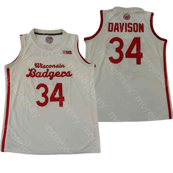 

college wisconsin badgers ncaa basketball jersey brad davison cream size s-3xl all stitched embroidery, Black