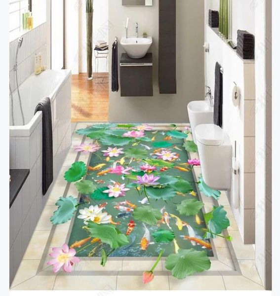 

custom p flooring wallpaper 3d wall stickers modern idyllic landscape lotus pond fish 3d floor painting walls papers home decoration