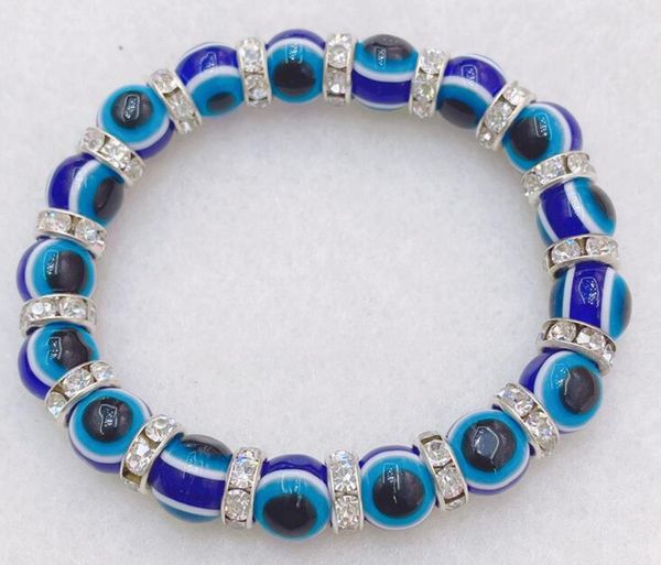 

beaded strands bracelets fashion men women blue color round shape evil eye beads lampwork glazed glass bead energy yoga crystal bracel, Black