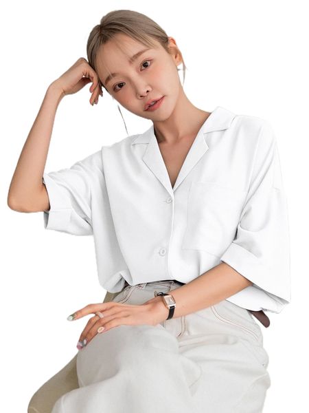 

dazy button front drop shoulder blouse t3mx#, White