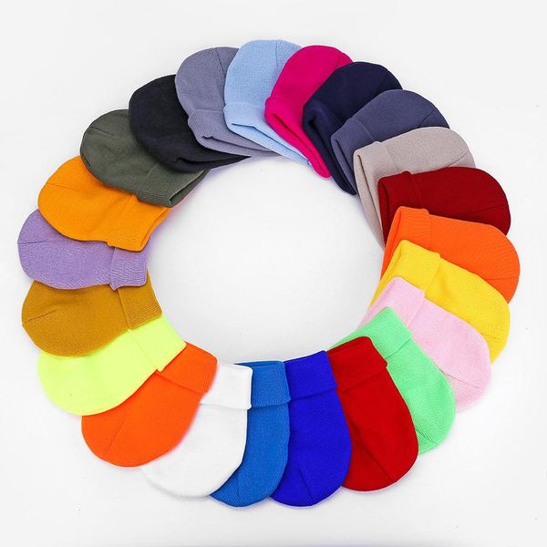 

winter knitted hat for boys girls women men warm outdoor autumn crochet children beanies solid color baby cap, Yellow