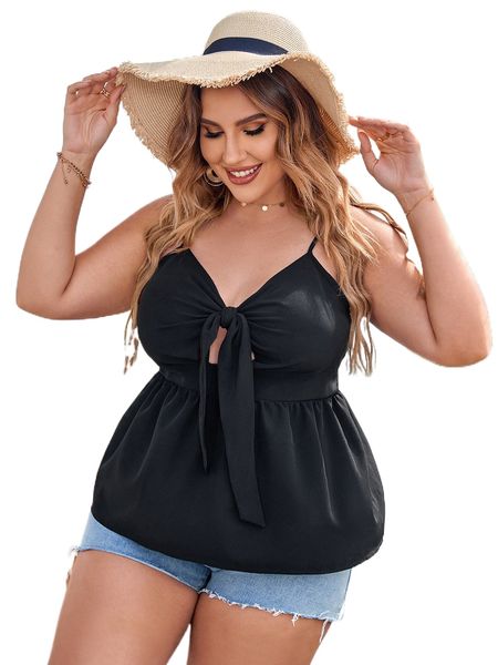 

plus knot front peplum cami h9zn#, Black