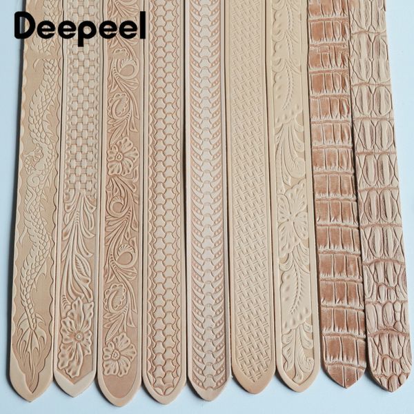 

deepeel 1pc 3.8cm*110\120cm first layer cowhide embossed belt with pin buckle band diy handmade crafts leather belts accessories 220411, Black;brown