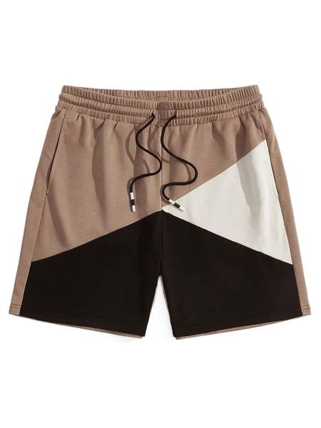 

men colorblock drawstring waist pocket back shorts p9mc#, White;black