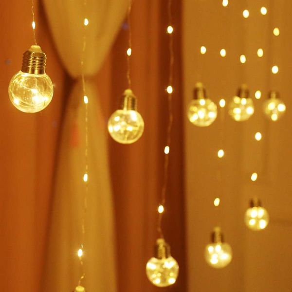 Strings LED Twinkle Star Curtain Lights Romantico Natale Matrimonio Decorazione per interni String Light Telecomando 8 modalità USB Ball LampsLED