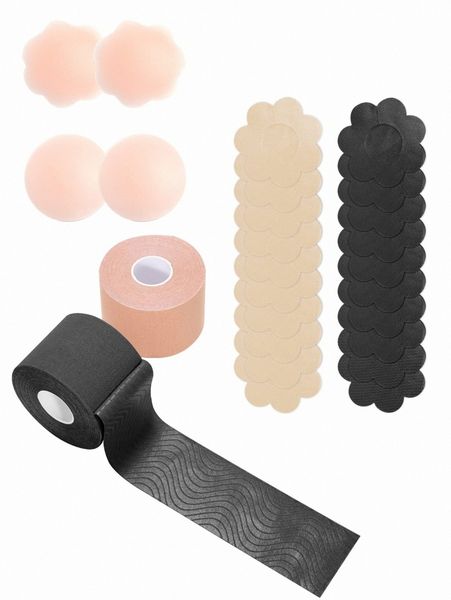

2rolls boob tape with 12pairs nipple cover 000j#, Black;red