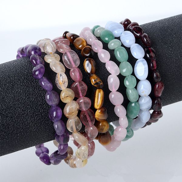 Reik Healing natürliches Kristallstein-Perlenstrang-Armband für Frauenliebhaber, unregelmäßiger Felskies, Amethyst, rosa Quarzstein-Armbänder