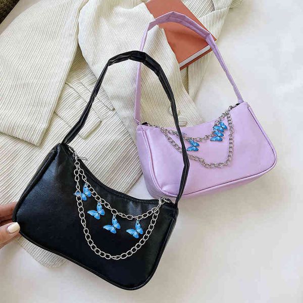 

evening bags fashion women butterfly chain shoulder pure color casual allmatch underarm elegant ladies small hobos handbags purses 220630