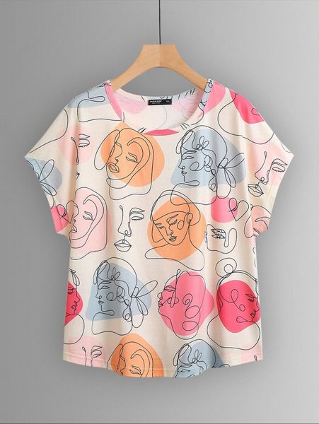 

plus figure graphic batwing sleeve tee 54mc#, Black