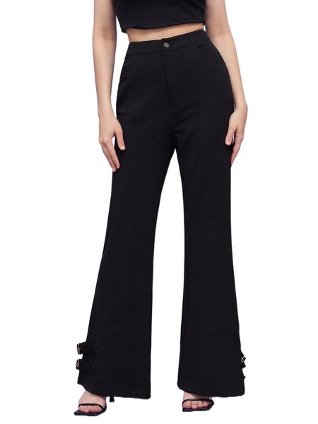 

x putri adif buckle straps detail flare leg pants f52n#, Black;white