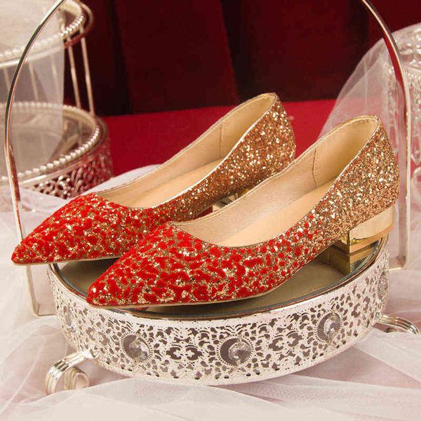 

rimocy 2022 new shiny sequin pumps women comfort low heels wedding party shoes woman pointed toe bling glitter bride220513, Black