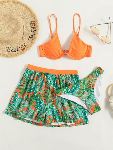 

3pack tropical print underwire bikini swimsuit & swim shorts f182#, White;black