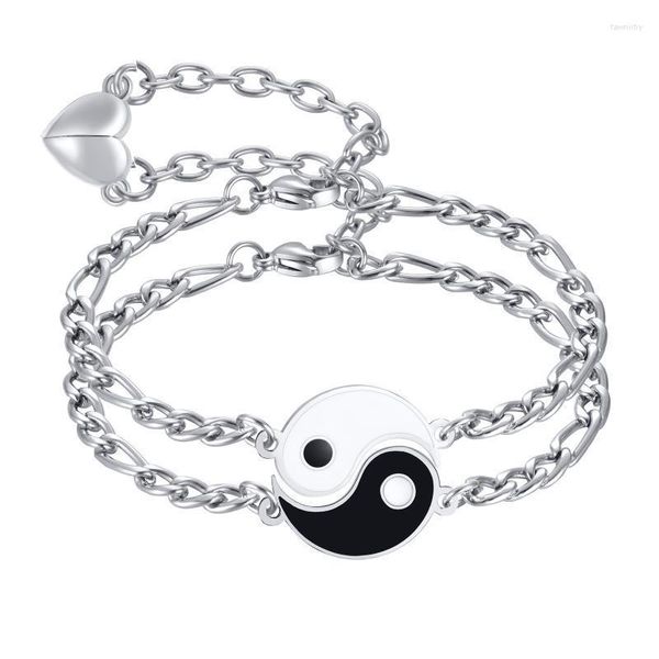 Cadeia de link 2pcs Bracelets de casal de casal Charme de coração magnético Yin Yang Set Curb Combating Bracelet Gift para ele seu filhote22