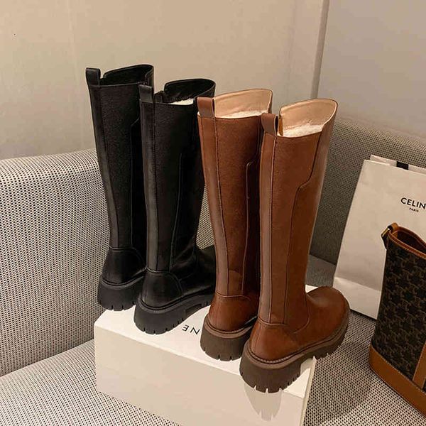 

boots lamb wool muffin bottomed round toe boots autumn winter thickened side zipper simple british knight women z7mx, Black