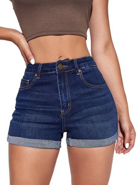 

zipper fly cuffed hem denim shorts q6ti#, White;black