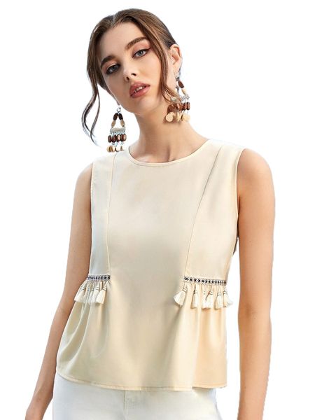 

geo print tassel detail tank g5pn#, White