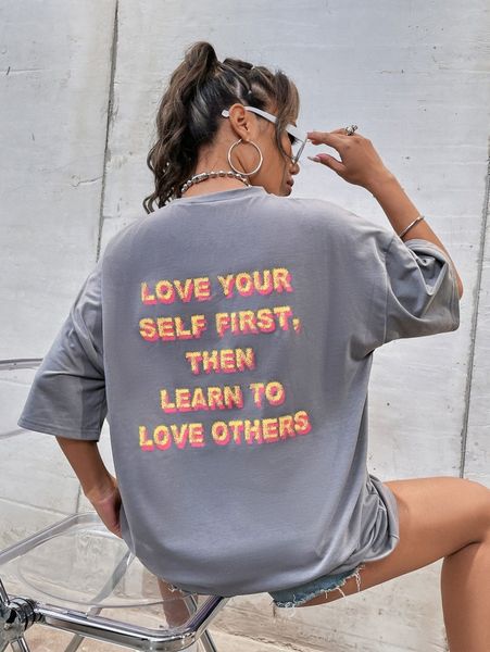 

slogan graphic drop shoulder tee q9ki#, White