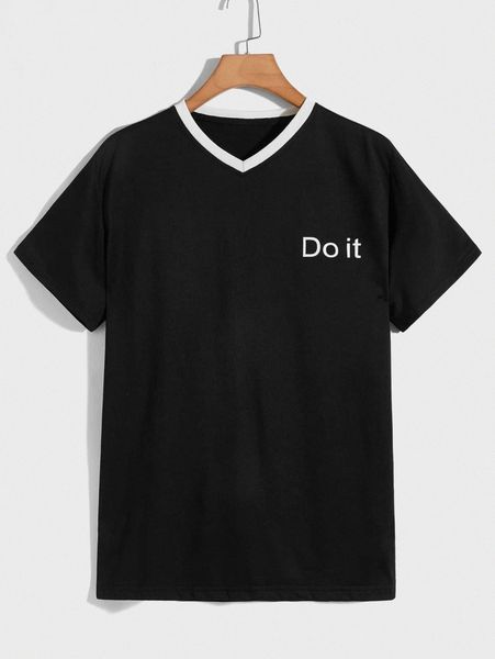 

men slogan graphic v-neck tee m7wm#, White;black