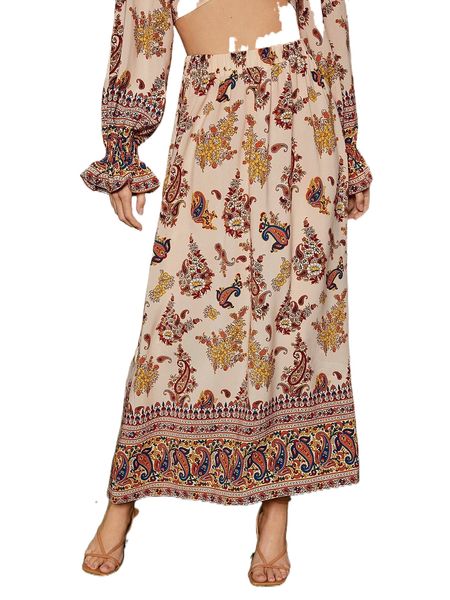 

paisley and floral print skirt a99w#, Black