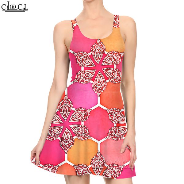 Mulheres vestido retro padrão geométrico 3d impresso mini vestido para moda feminina vestidos sem mangas curto vestido de baile 220616