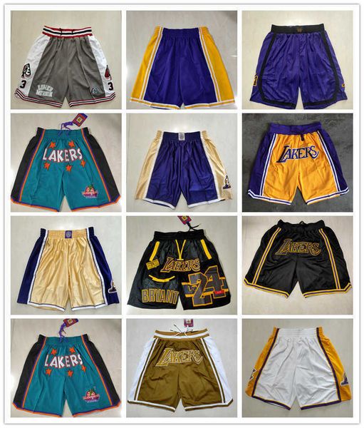 

los angeles''lakers''men throwback basketball shorts pocket red black