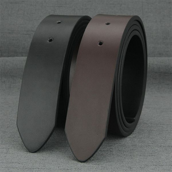 

no buckle belt men fashion 3.7cm wide cowskin black waist straps coffee casual genuine leather waistband 220427, Black;brown