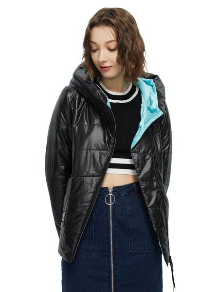 

zip up hooded padded winter coat u662#, Black