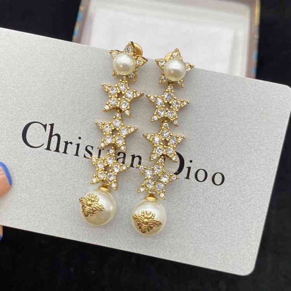 

factory wholesale star full diamond pearl earrings fashion net red same temperament female earrings jewelry, Golden