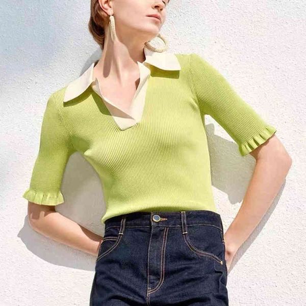 

women's t-shirt fruit green knitted short sleeved women's lapel polo shirt versatile summer commute slim fit t-shirt mav1, White