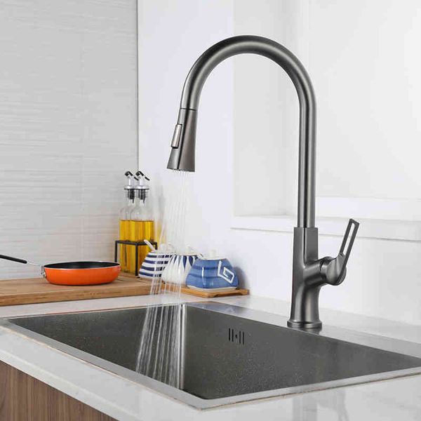 

kitchen faucets modern light luxury gun gray kitchen dish basin pull-out faucet sink telescopic rotary straight eyne