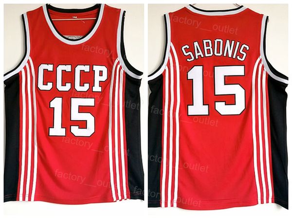 Hombres Equipo CCCP Rusia Baloncesto 15 Arvydas Sabonis Jersey Color Rojo Transpirable Para fanáticos del deporte Algodón puro Bordado y costura Excelente calidad En oferta