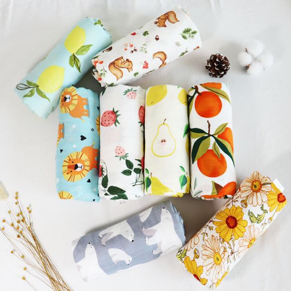 

baby muslin swaddle blankets bamboo cotton swaddling newborn animal flowers printed summer bath towels gauze infant wraps robes bedding quil