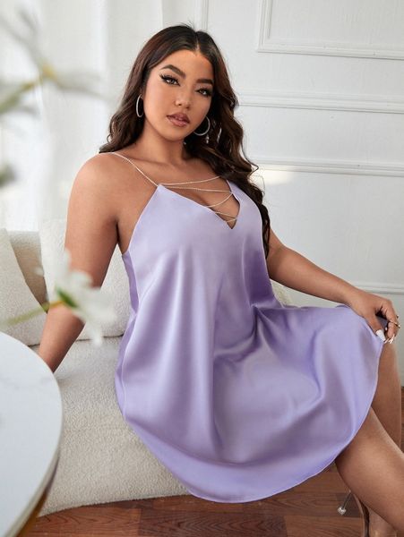 

plus rhinestone detail backless satin dress e1js#, Black