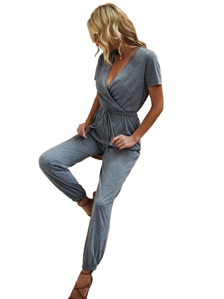 

surplice n.eck k.not front j.umpsuit 50ik#, Black;white