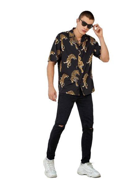 

men tiger print shirt t8jn#, White;black